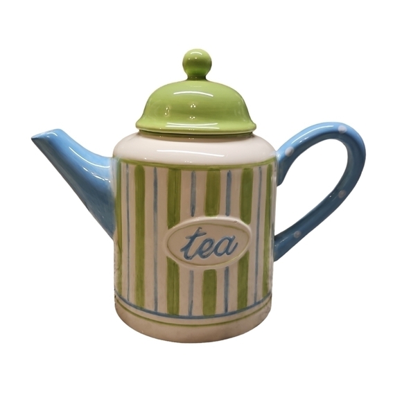 Burton + Burton Other - Burton + Burton Porcelain 6 Cup Teapot with Turn and Stay top Green, Blue, White